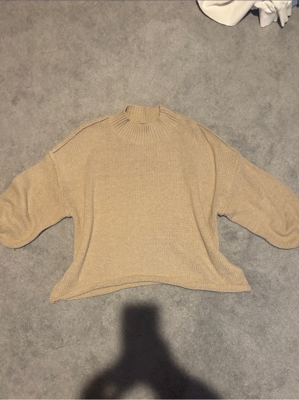Women’s Chunky Mock Neck Tan Knit Sweater